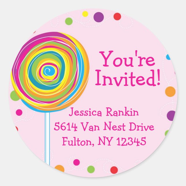 Lollipop Round Sticker Sugary Candy Candyland Pink (Front)
