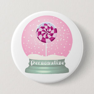 Lollipop snow globe cute pink girl winter 3 inch round button
