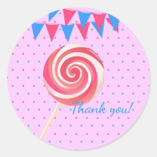 Lollipop Strawberry Birthday Party Classic Round Sticker