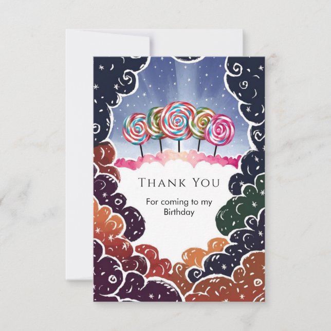 Lollipop Sweet Candyland Birthday Thank You Card (Front)