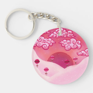 Lollipops and Clouds Illustration Keychain
