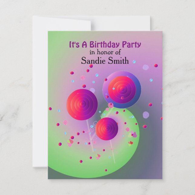 Lollipops and Sweets Birthday Invitation (Front)