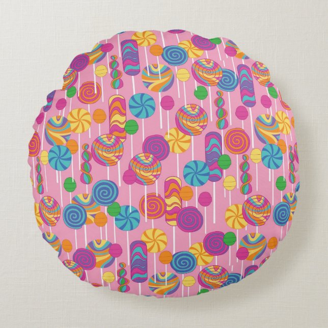 Lollipops Candy Pattern Round Pillow (Front)