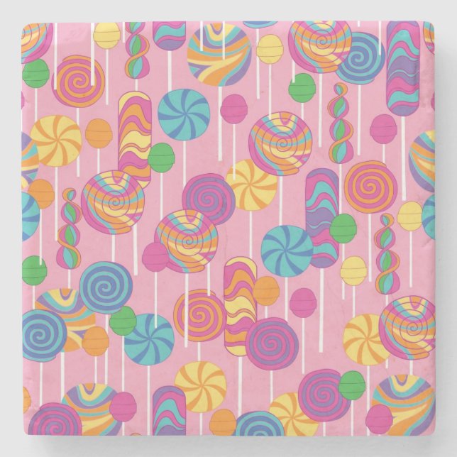 Lollipops Candy Pattern Stone Coaster (Front)