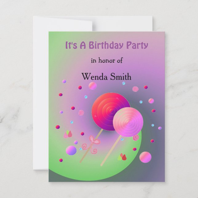 Lollipops et sucreries Invitation d'anniversaire (Devant)