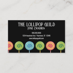 Lollipops on Black Background Candy Shop Business Card