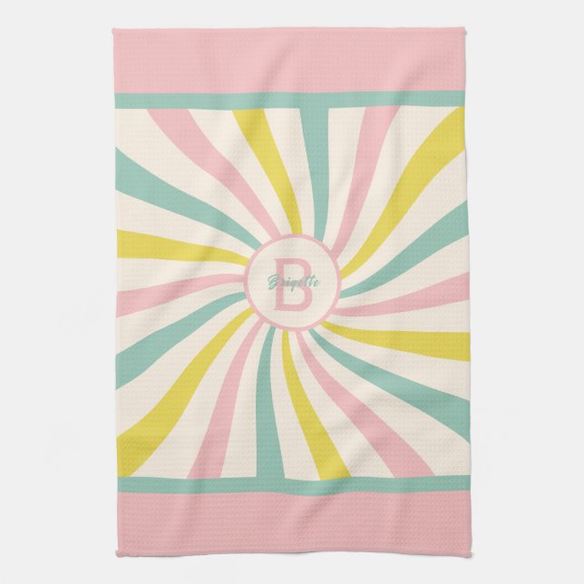 'Lollypop Vibes', retro monogram Kitchen Towel (Vertical)