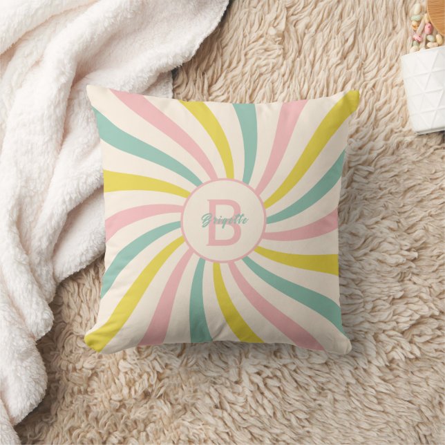 'Lollypop Vibes', retro monogram Throw Pillow (Blanket)