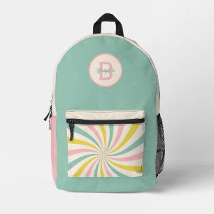 'Lollypop Vibes', retro pastel swirl Printed Backpack