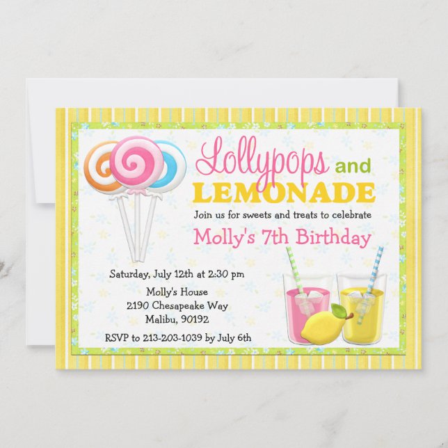 Lollypops and Lemonade Birthday Party Invitation (Front)