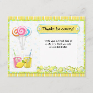 Lollypops and Lemonade Birthday Party Thank You Card