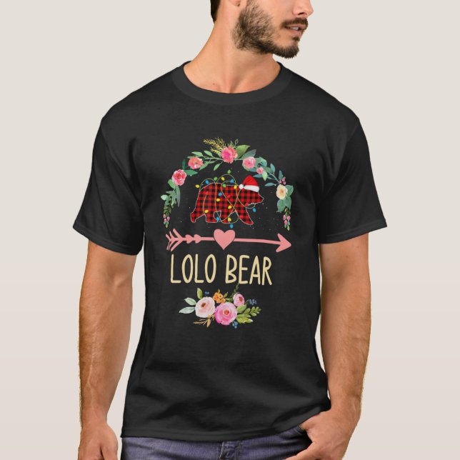 Lolo Bear Xmas Family Christmas Pajama Red Plaid G T-Shirt (Front)
