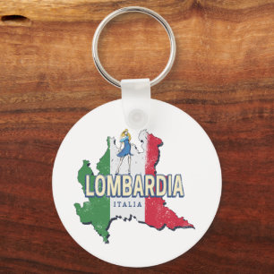 Lombardy Italy Retro Region Map Vintage Souvenir Keychain