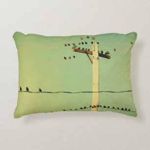 Lomo Green Wired Birds Accent Pillow