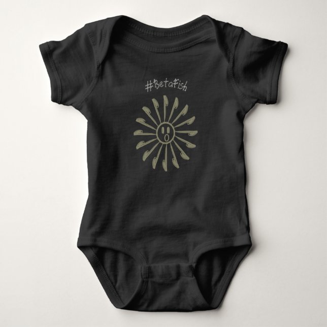 LOn Fun Script Sepia Sunshine Generation Beta Fish Baby Bodysuit (Front)