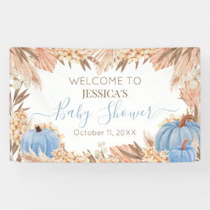 Lona Boho Pampas Blue Pumpkin baby shower Welcome Banner