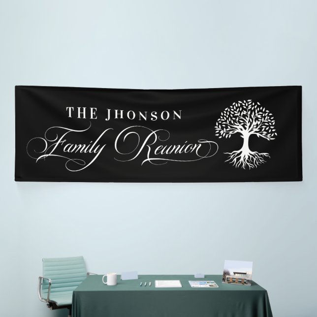 Lona Family Reunion tree backdrop black Banner (Tradeshow)