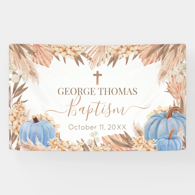 Lona Floral Boho Pampas Blue Pumpkin baptism Banner (Horizontal)
