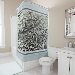 London 2015 City Map: Aerial View Shower Curtain