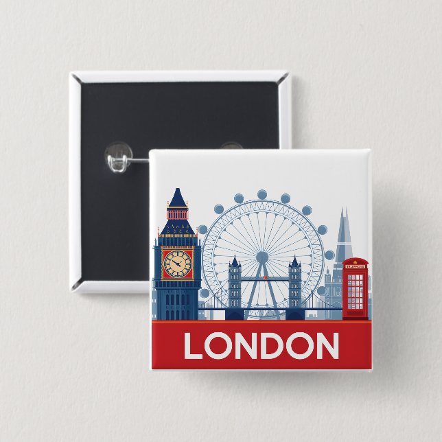 London 2 Inch Square Button (Front & Back)
