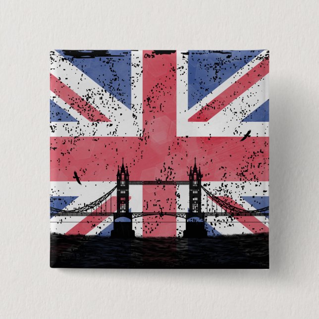 London 2 Inch Square Button (Front)