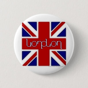 'London' ambigram on UK flag 2 Inch Round Button