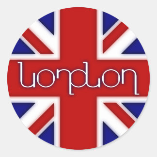 'London' ambigram on UK flag Classic Round Sticker