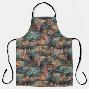 London at Christmas & New Year's in Watercolors Apron