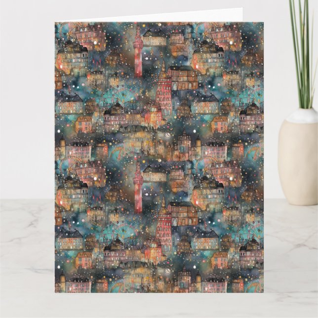 London at Christmas & New Year's in Watercolors Card (Front)