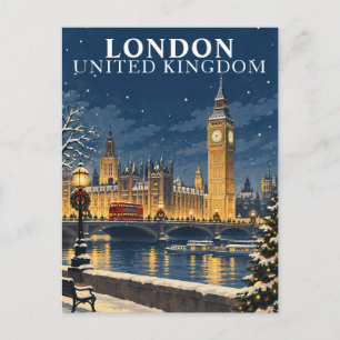 London at Christmas Vintage Travel Postcard