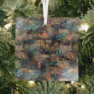 London at New Year's in Watercolors Fairy Lights Glass Ornament