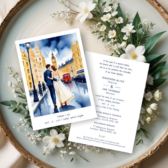 London Big Ben Colorful Cityscape Wedding Couple Invitation (London Big Ben Colorful Cityscape Wedding Couple Illustration Invitations Cards. )