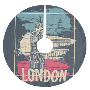 London Big Ben: Typography Poster Brushed Polyester Tree Skirt