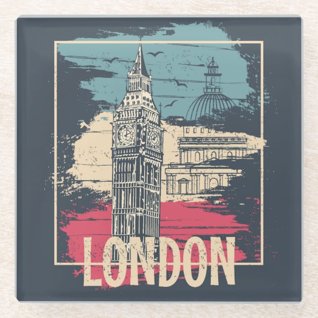 London Big Ben: Typography Poster Glass Coaster (Front)