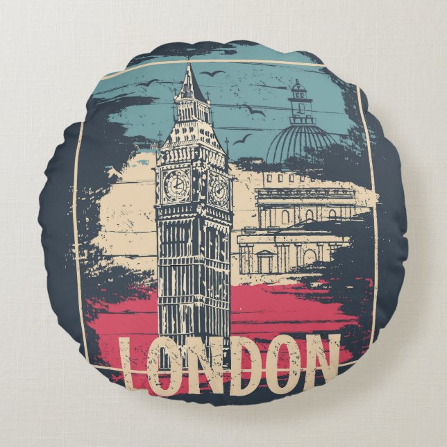 London Big Ben: Typography Poster Round Pillow (Front)