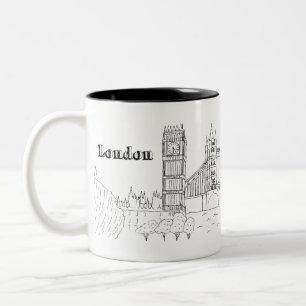 London Big Ben Vacation Drawing Vacation Art Trave Two-Tone Coffee Mug