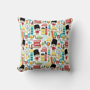 London Big City And Bear Guard Pattern Throw Pillow