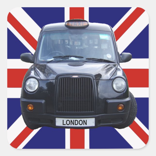 London Black Taxi Cab Square Sticker (Front)