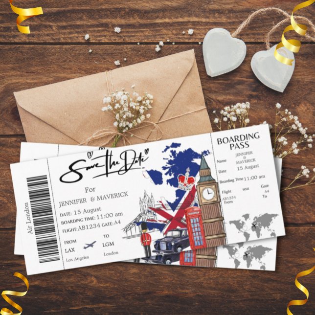 London  boarding pass Save the Date ticket Invitation (Creator Uploaded)