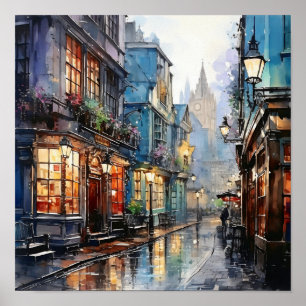 London Bohemian Style Watercolor Painting   Poster