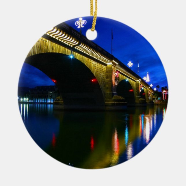 London Bridge at Dusk Ceramic Ornament (Front)