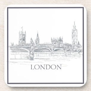 London Bridge Big Ben and Iconic Skyline Sketch Be Coaster
