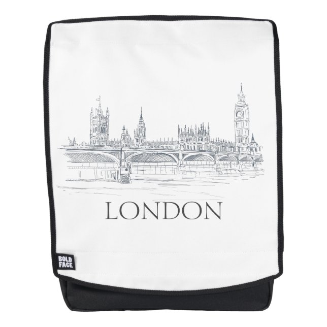 London Bridge Big Ben Pen and Ink Sketch Backpack (Front)