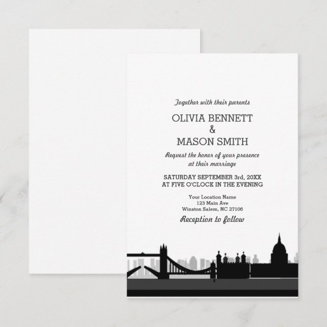 London Bridge Cityscape Wedding Invitation (Front/Back)