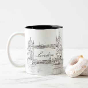 London Bridge Grey Ink Architectural Drawing Two-Tone Coffee Mug