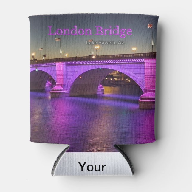 London Bridge Lit Up with purple lights!  Can Cooler (Front)