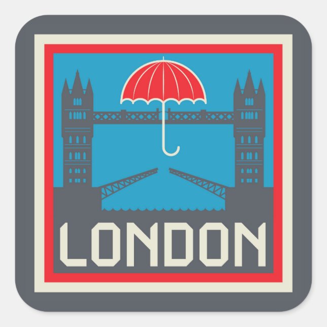 London Bridge with Umbrella Square Sticker (Front)