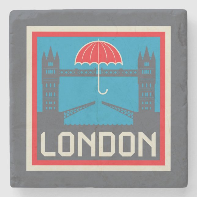 London Bridge with Umbrella Stone Coaster (Front)