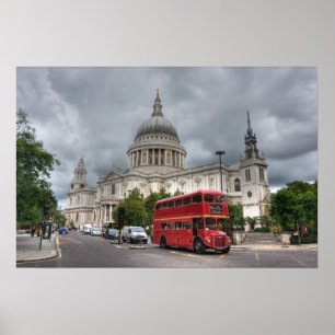 London Bus and St Pauls Cathedral England Poster