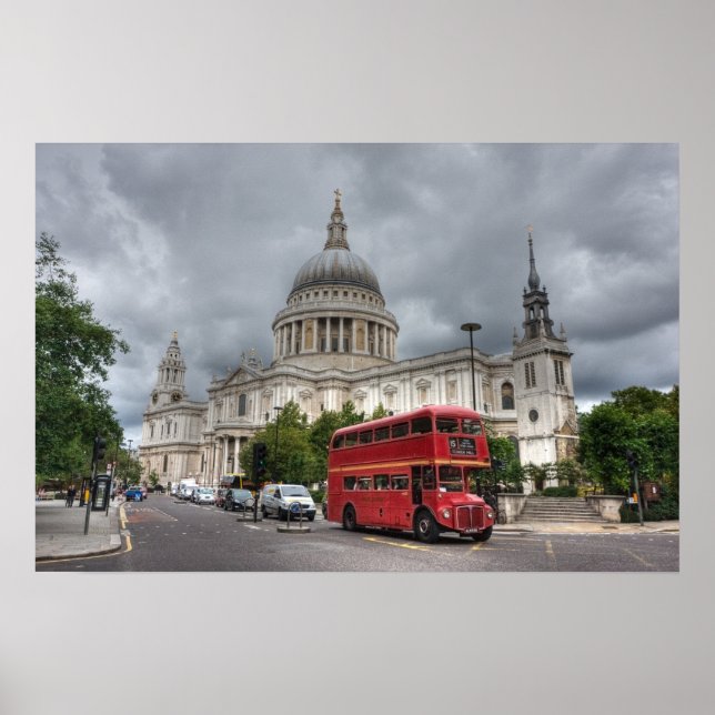 London Bus and St Pauls Cathedral England Poster (Front)